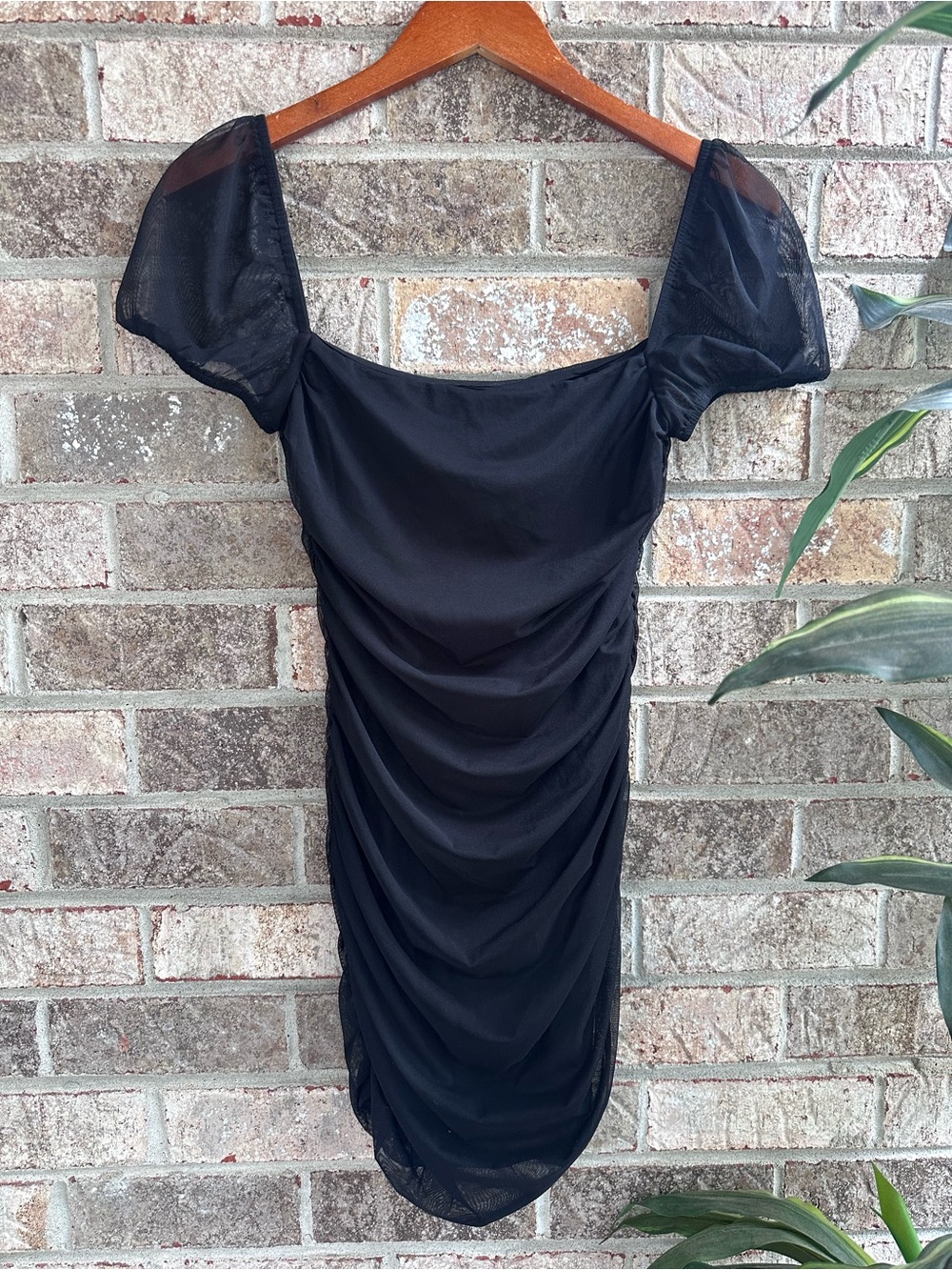 Stunning Princess Polly Charvi Black Ruched Puff-Sleeve Dress